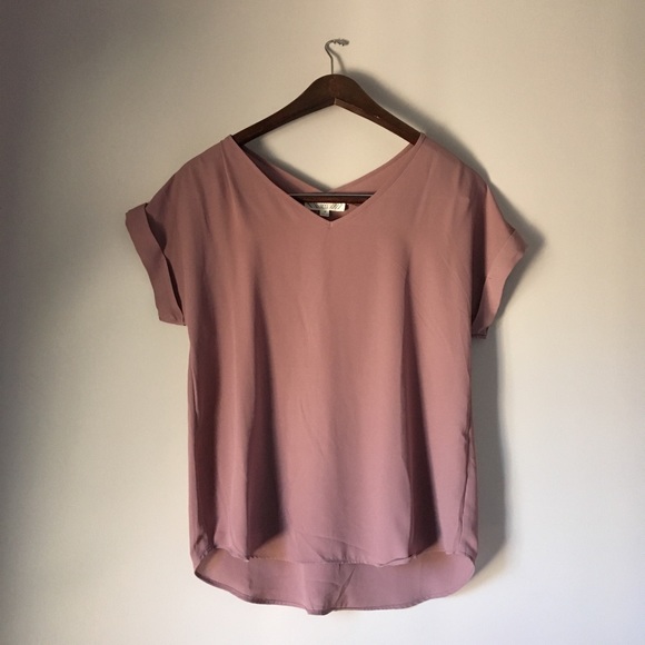 Pink Rose Tops - Pink Rose Slouchy Mauve Cuffed Tee